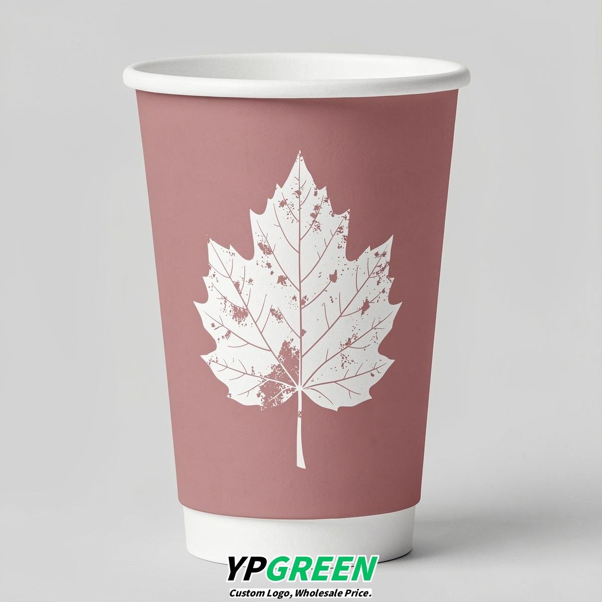 Dusty Pink Leaves Paper Cups with Lids 8-24oz