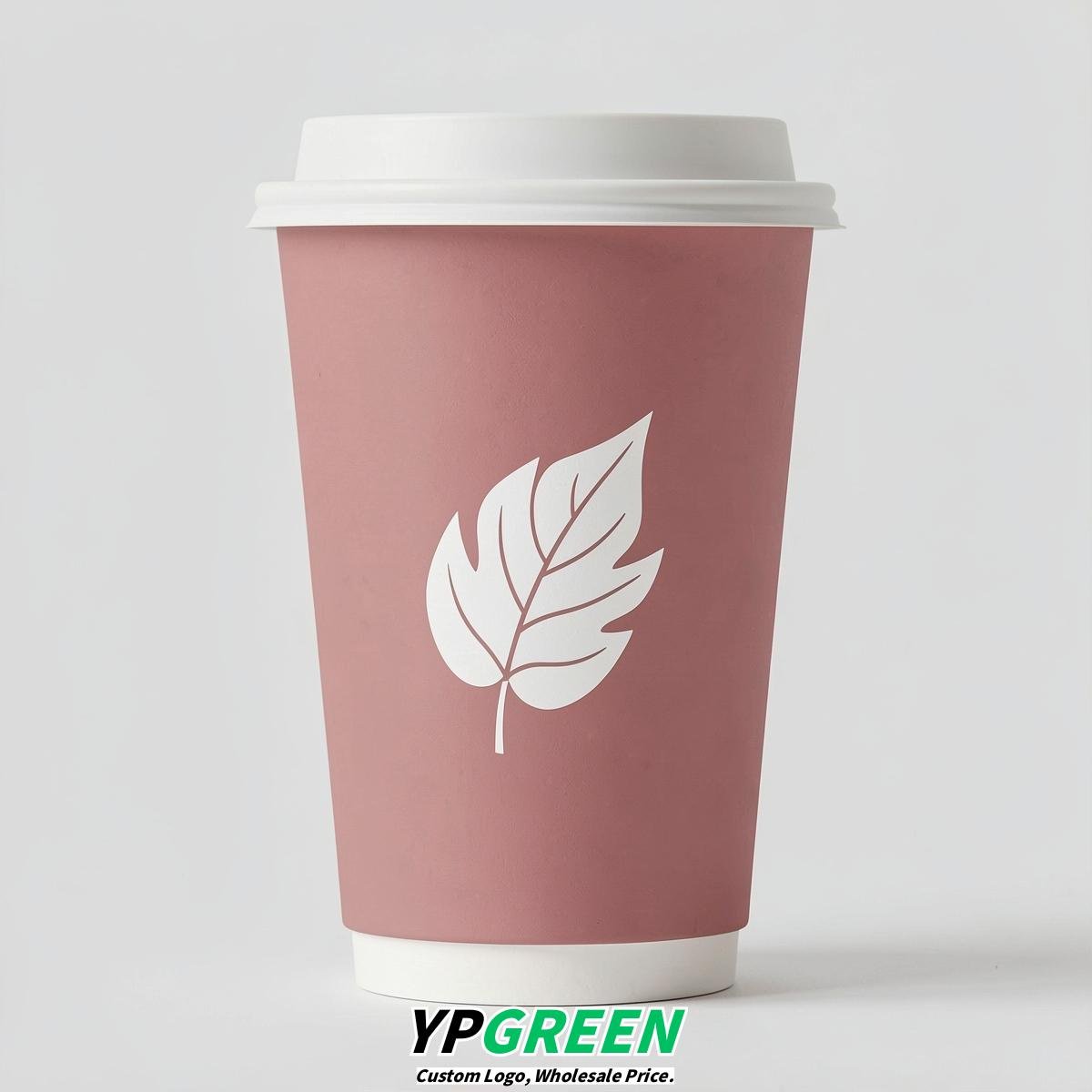 Dusty Pink Leaves Paper Cups with Lids 8-24oz