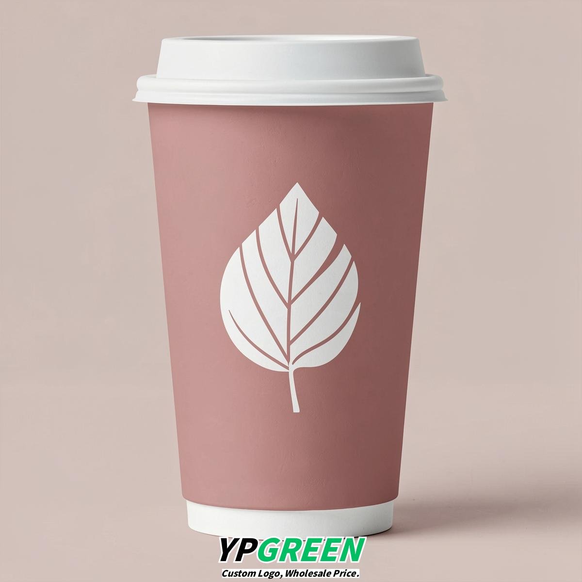Dusty Pink Leaves Paper Cups with Lids 8-24oz