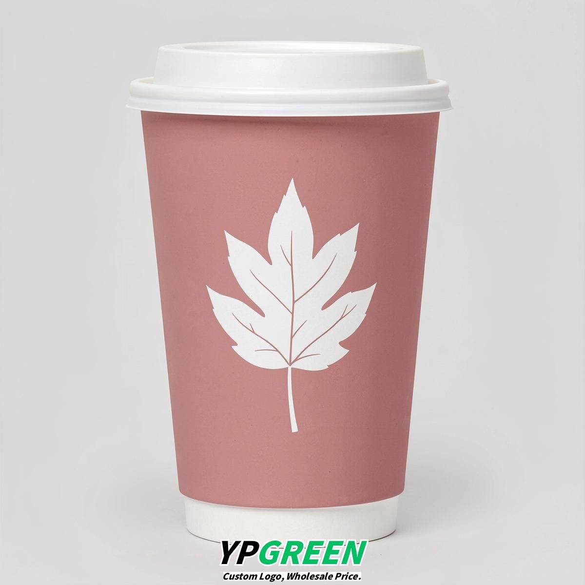 Dusty Pink Leaves Paper Cups with Lids 8-24oz