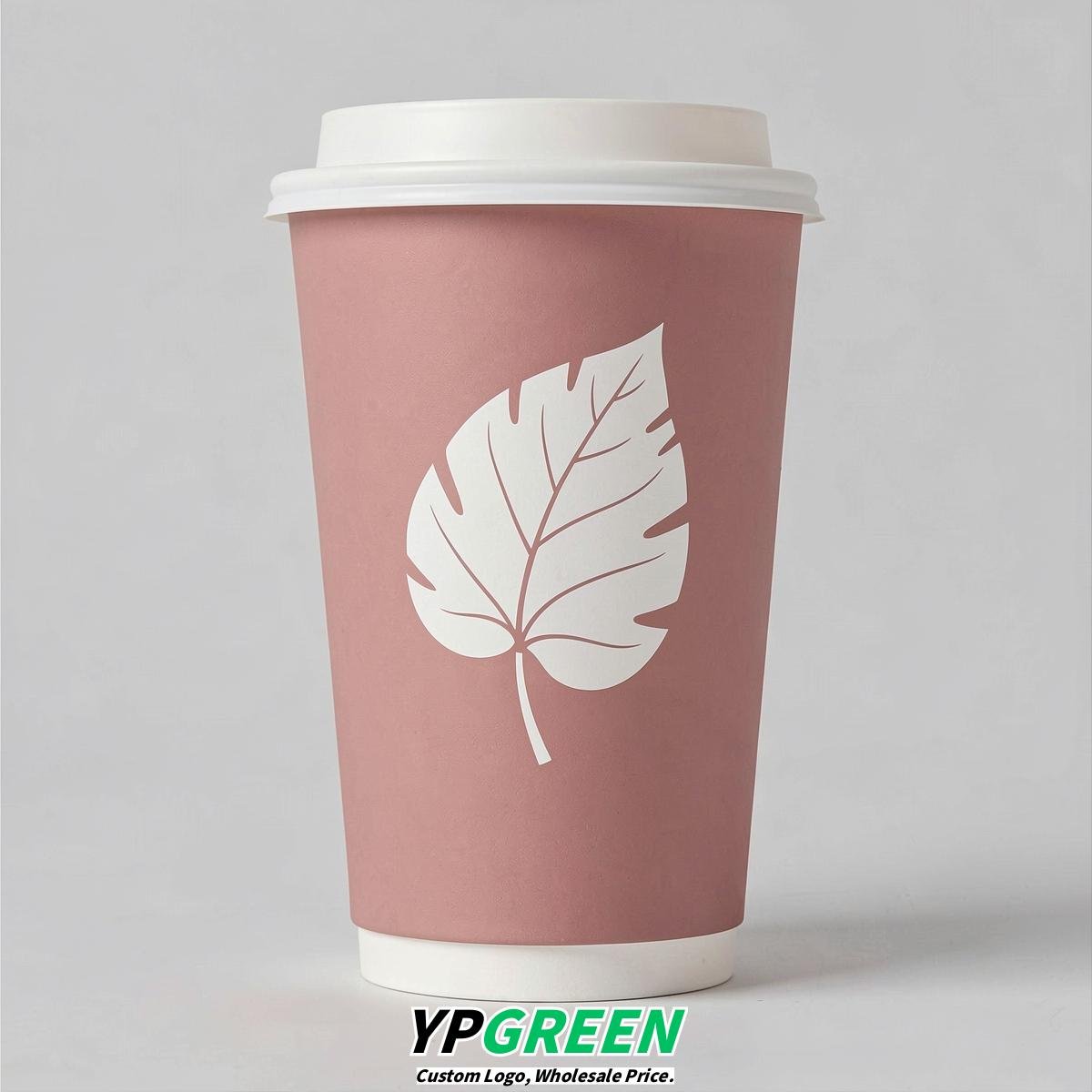 Dusty Pink Leaves Paper Cups with Lids 8-24oz Dusty Pink Leaves Paper Cups with Lids 8-24oz