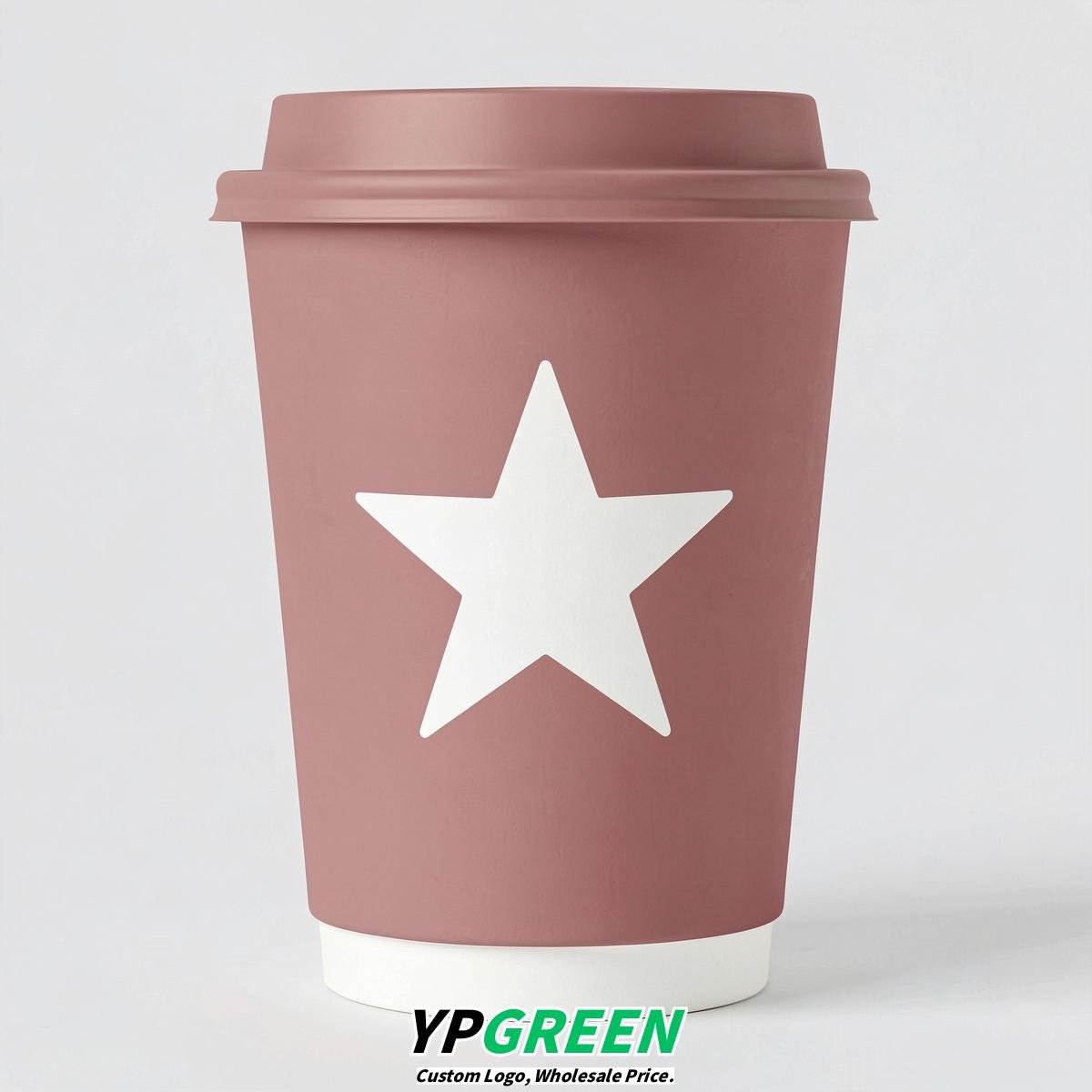 Dusty Pink Stars Paper Cups with Lids 8-24oz