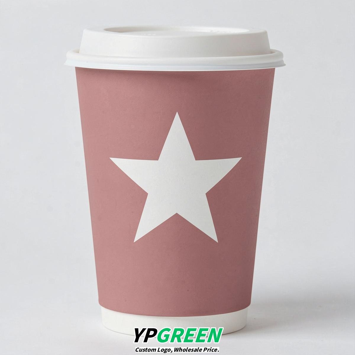 Dusty Pink Stars Paper Cups with Lids 8-24oz