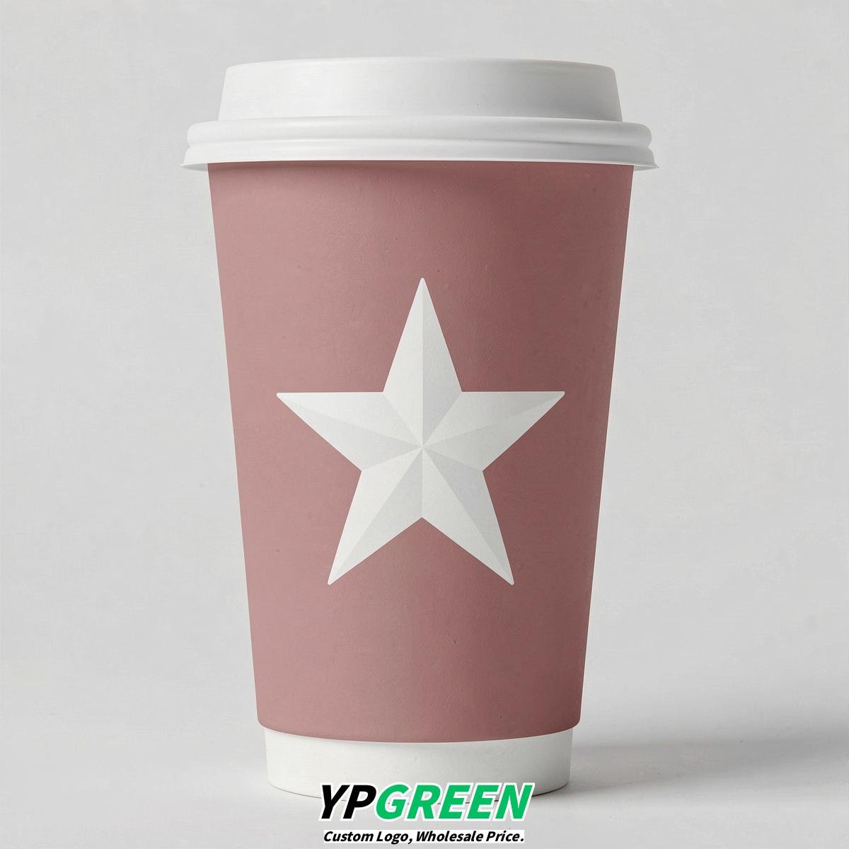 Dusty Pink Stars Paper Cups with Lids 8-24oz