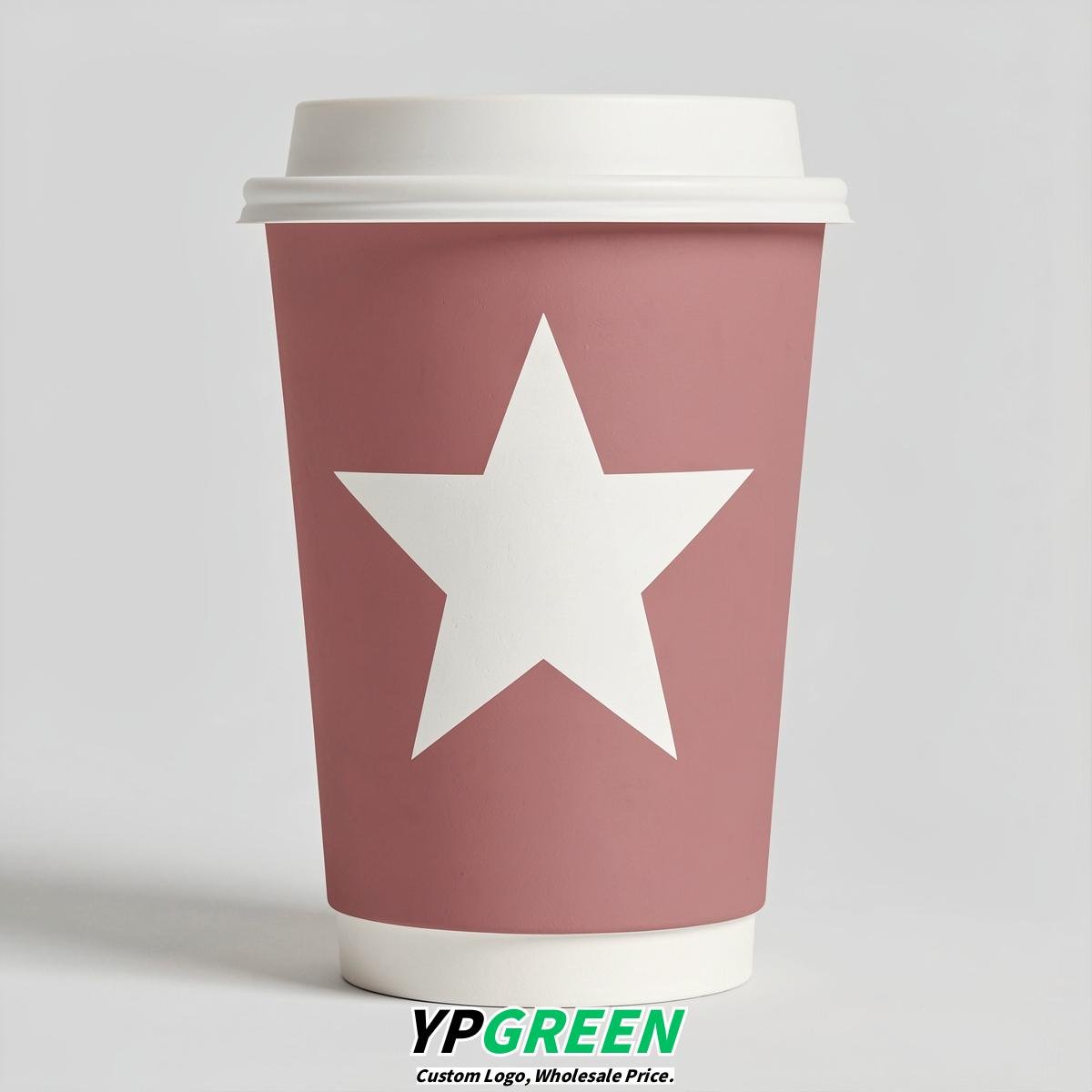 Dusty Pink Stars Paper Cups with Lids 8-24oz