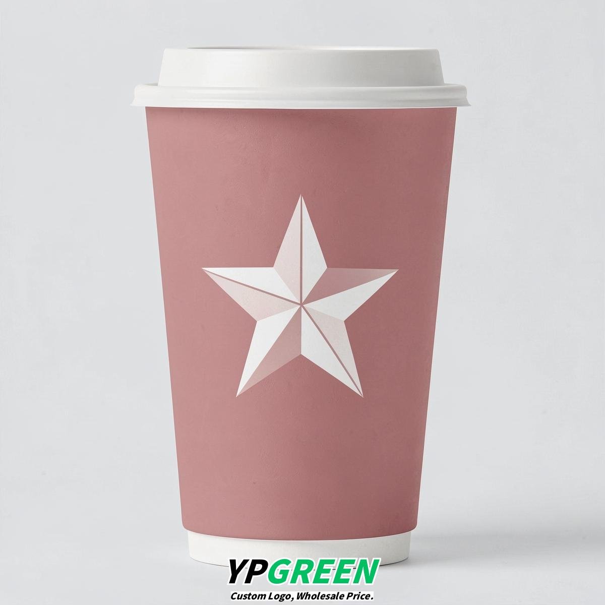 Dusty Pink Stars Paper Cups with Lids 8-24oz
