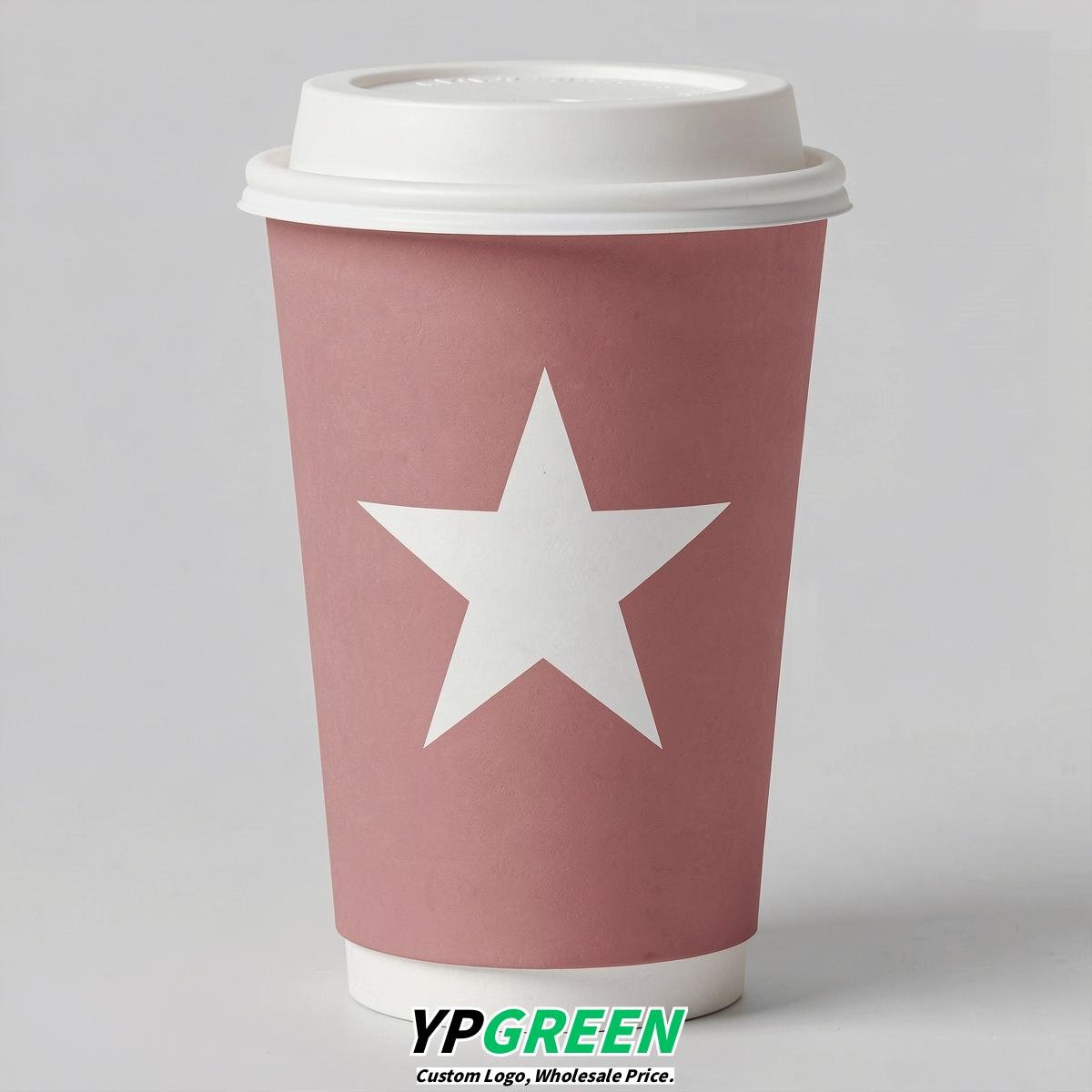 Dusty Pink Stars Paper Cups with Lids 8-24oz