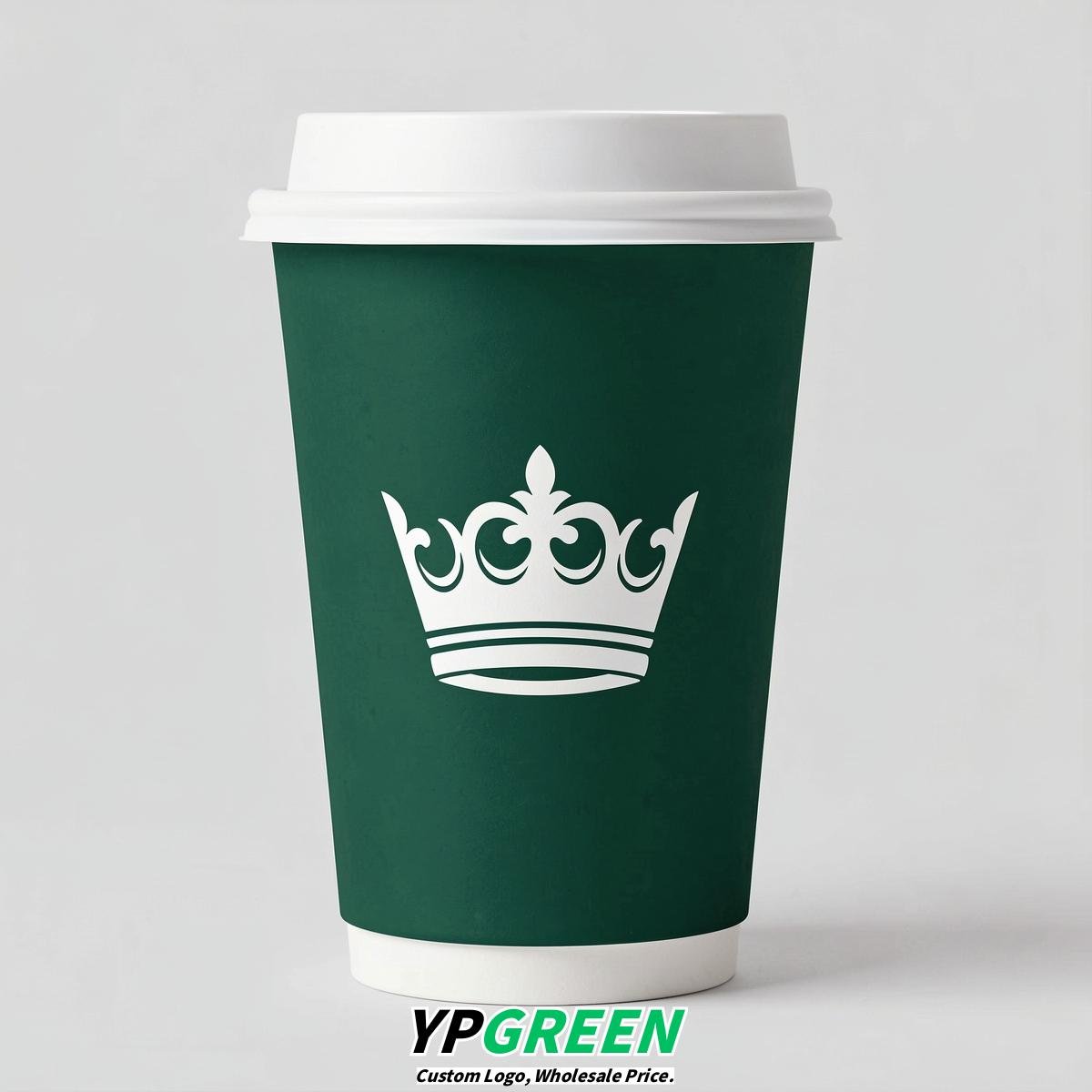 Emerald Green Paper Cups with Crown Design 8-24oz