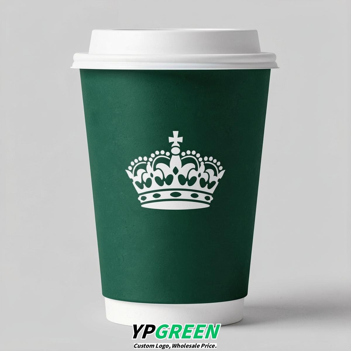 Emerald Green Paper Cups with Crown Design 8-24oz