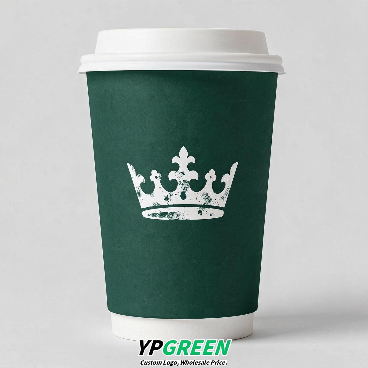 Emerald Green Paper Cups with Crown Design 8-24oz