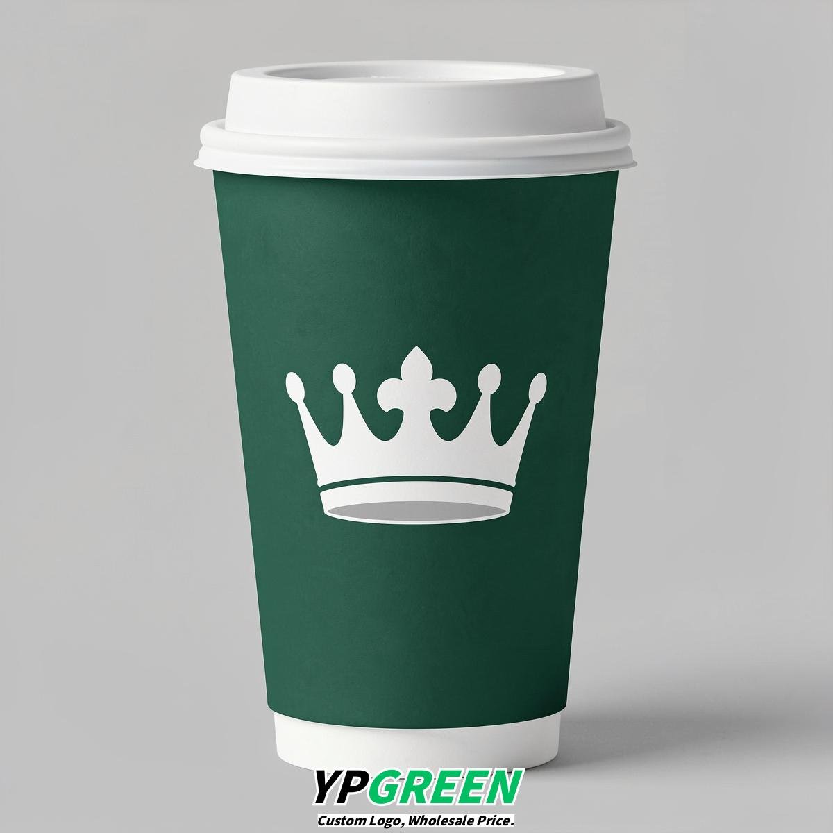 Emerald Green Paper Cups with Crown Design 8-24oz