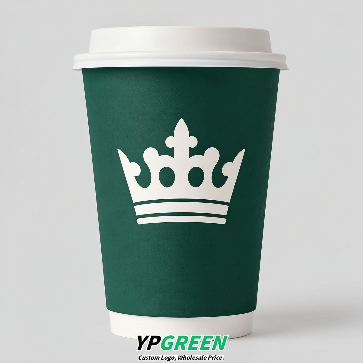 Emerald Green Paper Cups with Crown Design 8-24oz