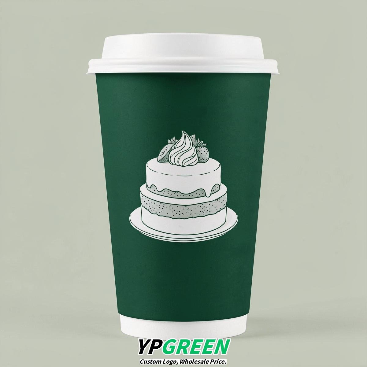 Emerald Green Paper Cups with Desserts Design 8-24oz