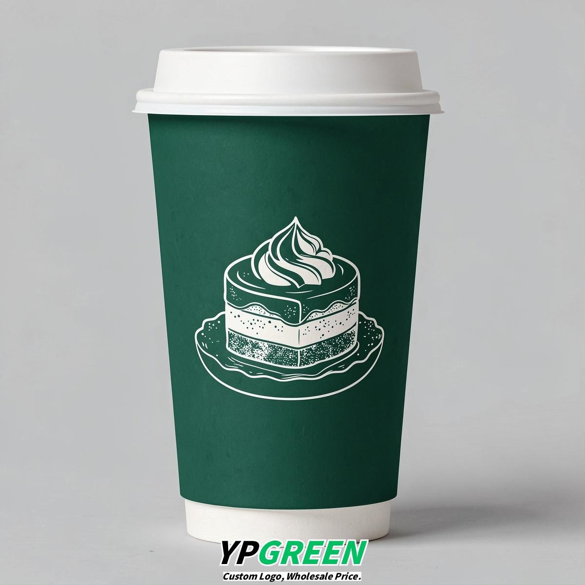 Emerald Green Paper Cups with Desserts Design 8-24oz