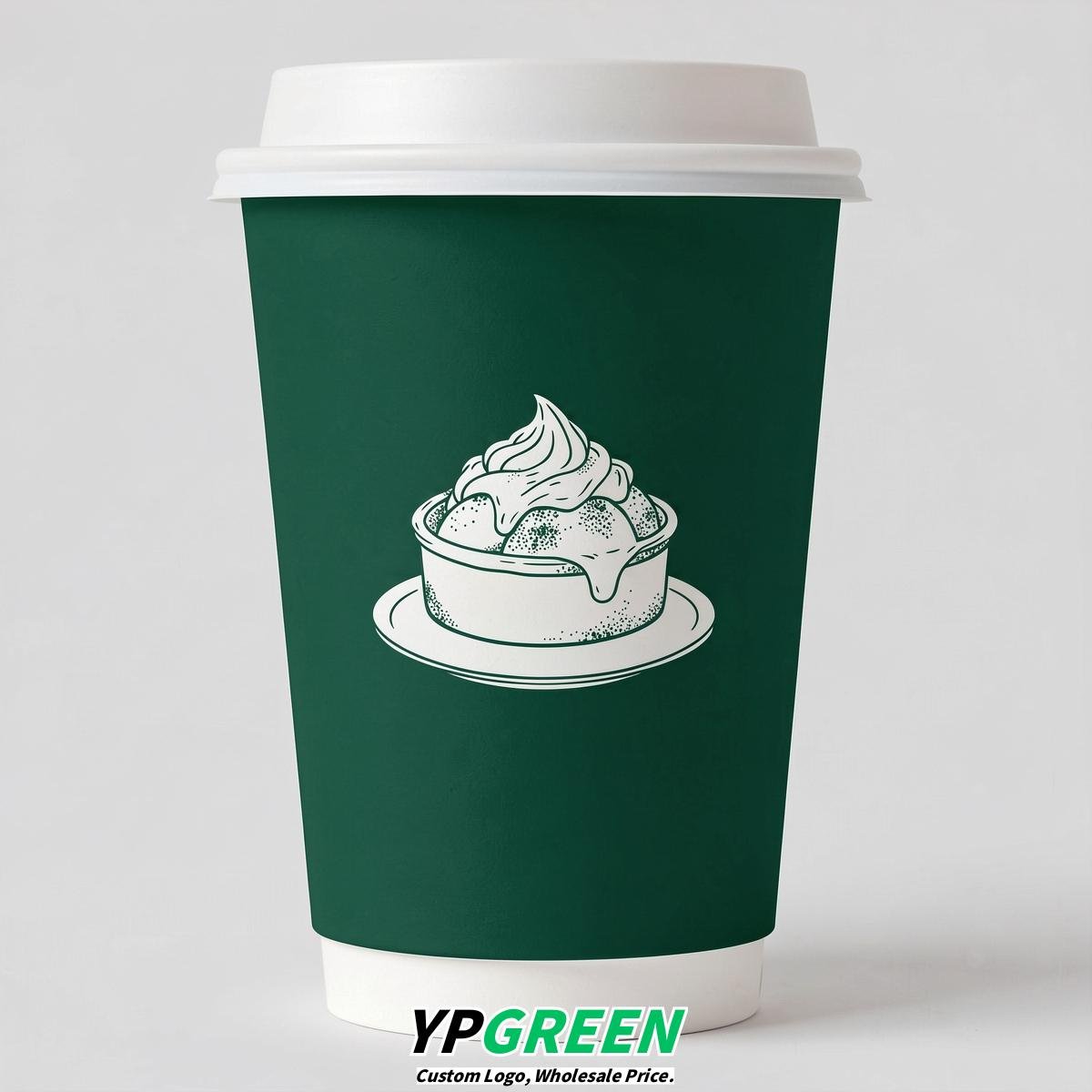 Emerald Green Paper Cups with Desserts Design 8-24oz