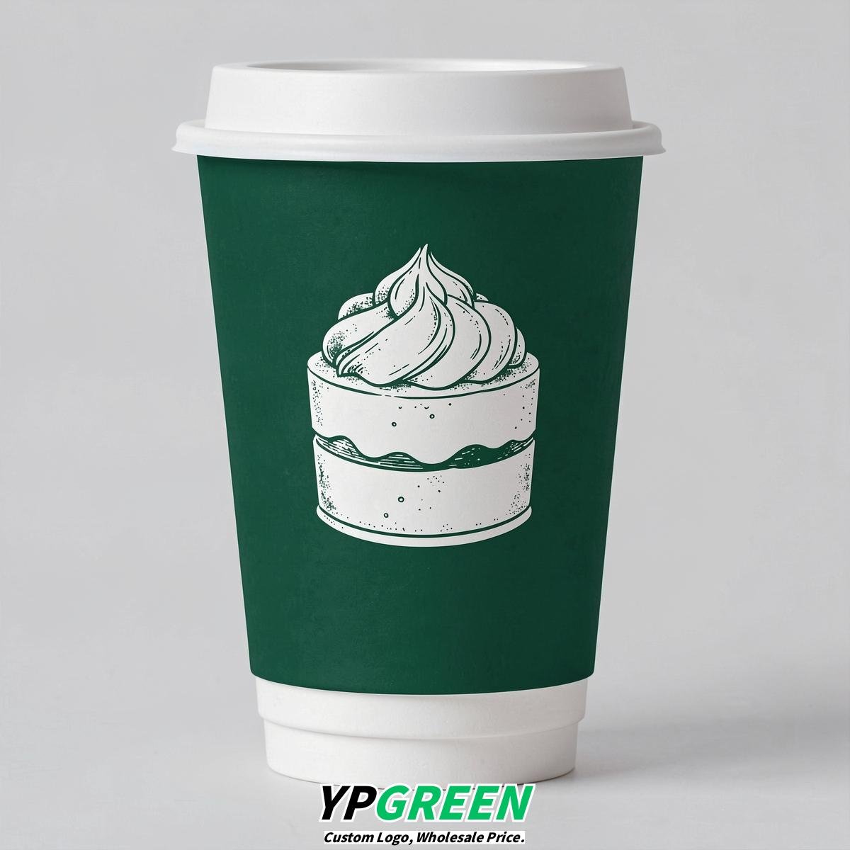 Emerald Green Paper Cups with Desserts Design 8-24oz
