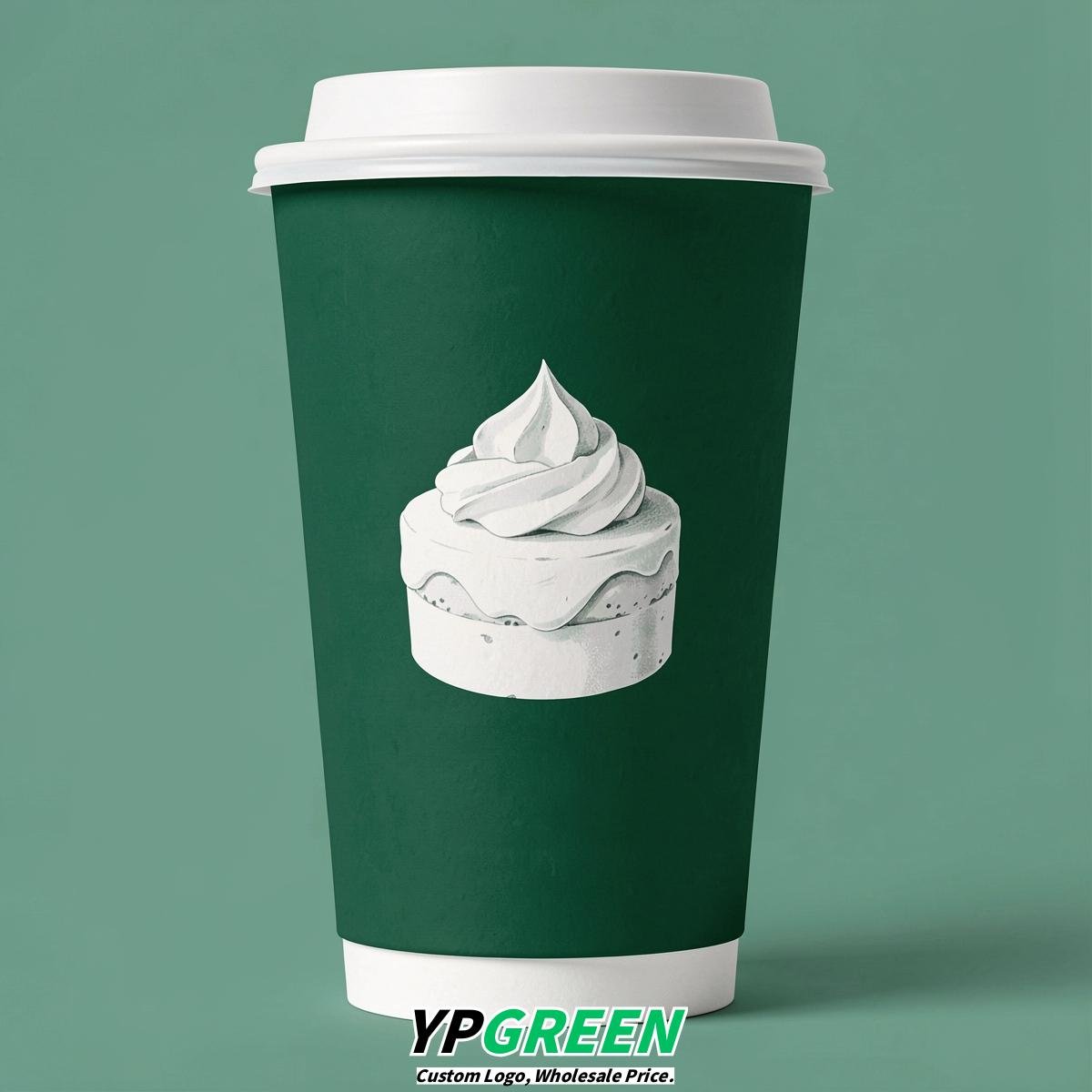 Emerald Green Paper Cups with Desserts Design 8-24oz