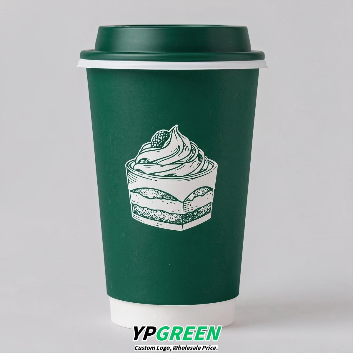 Emerald Green Paper Cups with Desserts Design 8-24oz