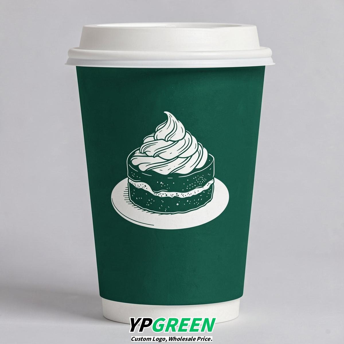 Emerald Green Paper Cups with Desserts Design 8-24oz
