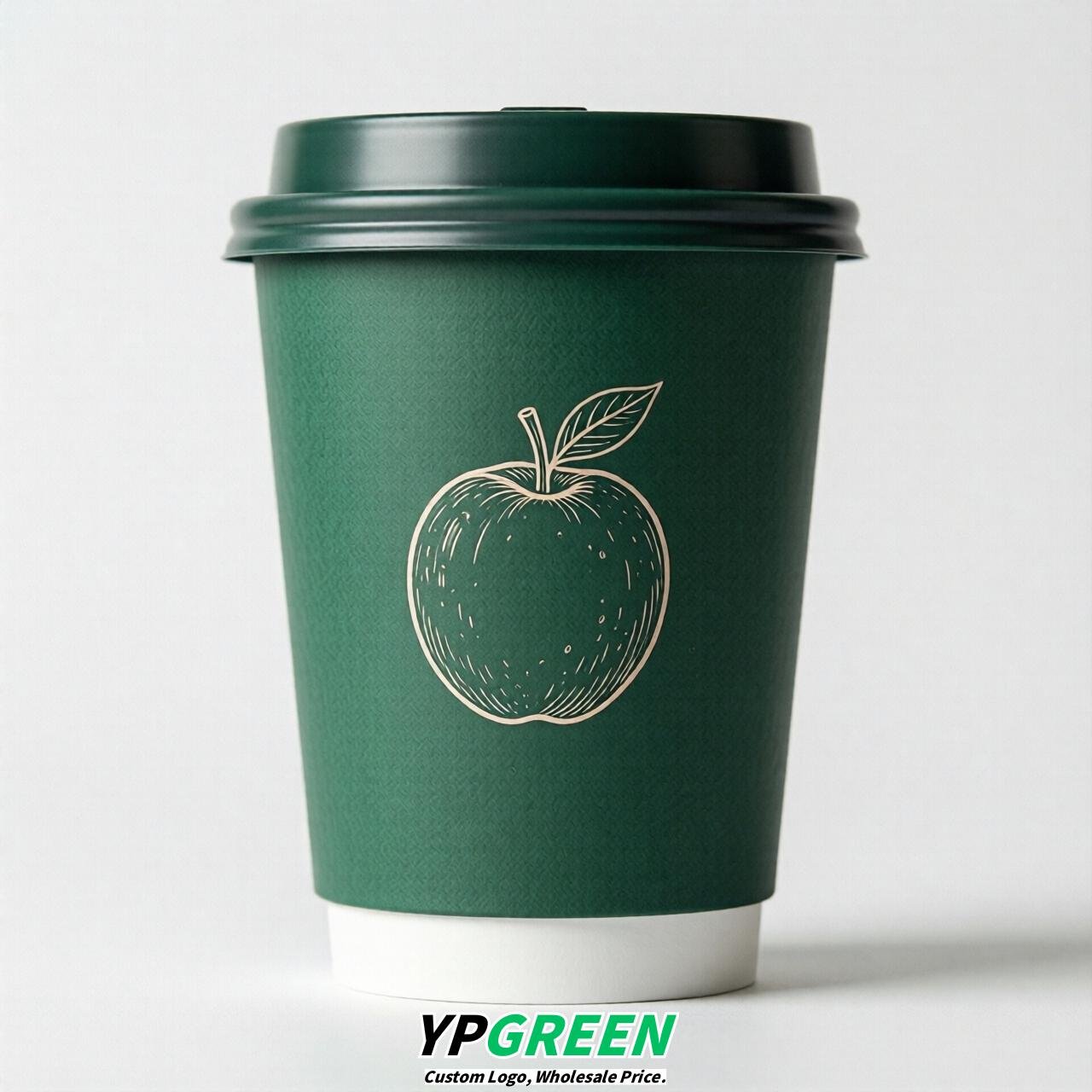 Emerald Green Fruits Paper Cups with Lids 8-24oz