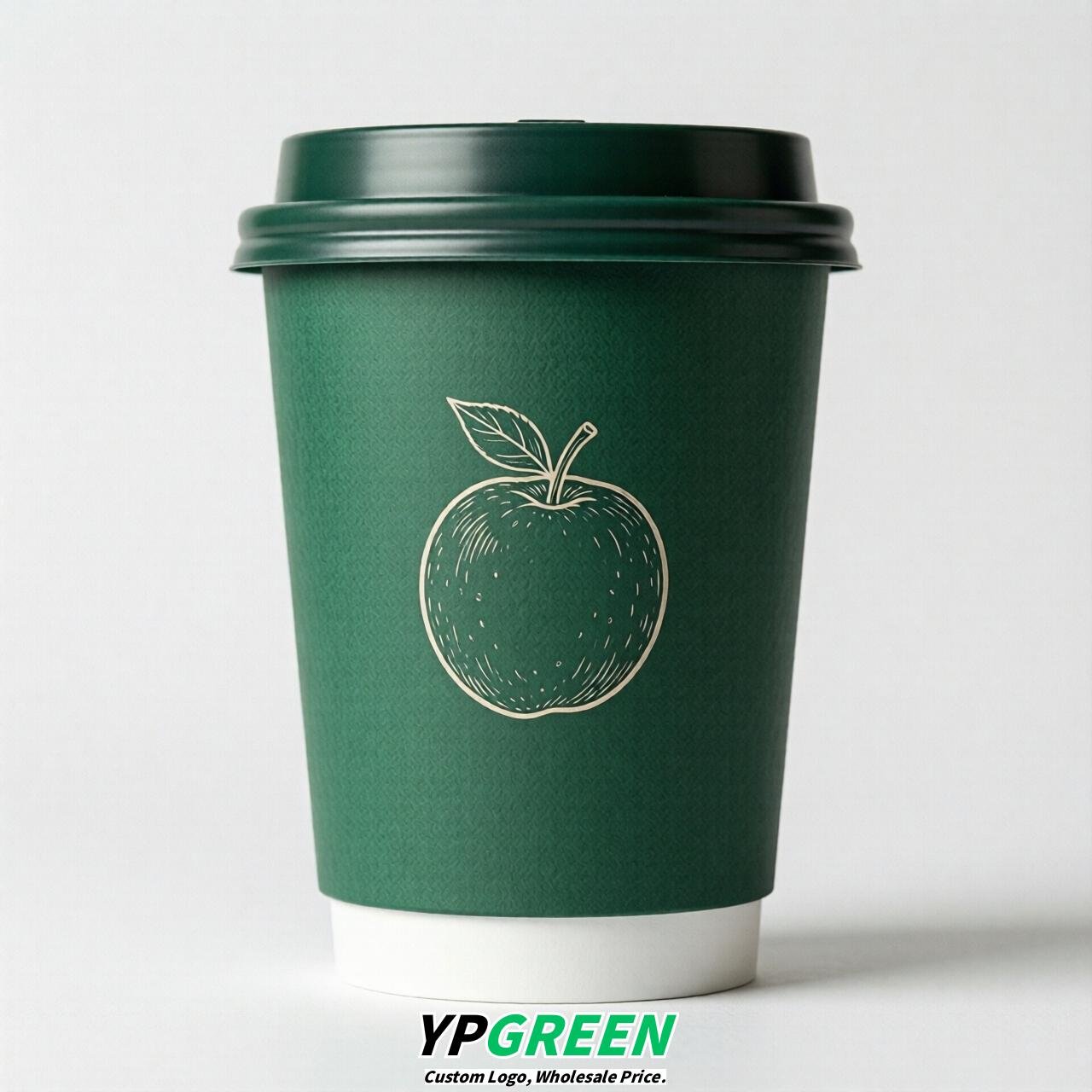 Emerald Green Fruits Paper Cups with Lids 8-24oz