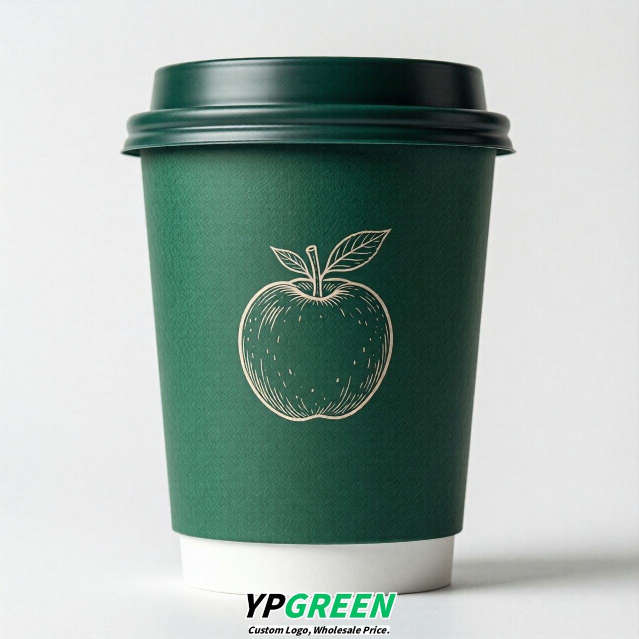 Emerald Green Fruits Paper Cups with Lids 8-24oz