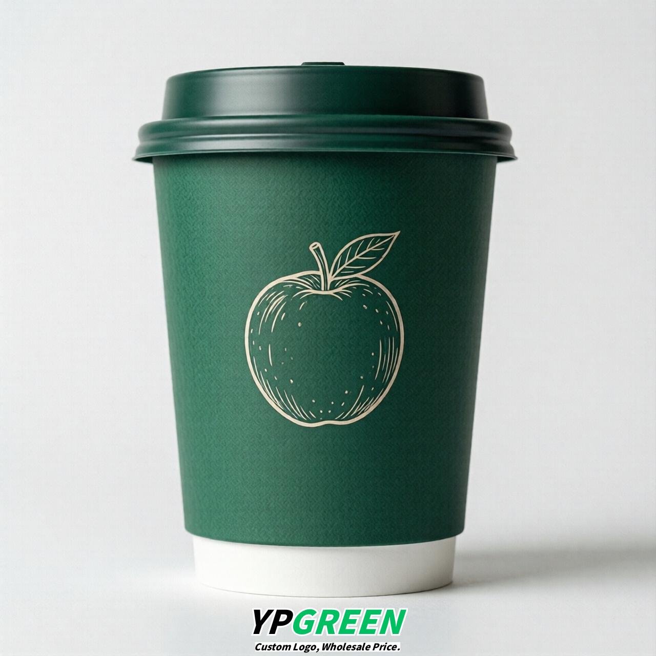 Emerald Green Fruits Paper Cups with Lids 8-24oz