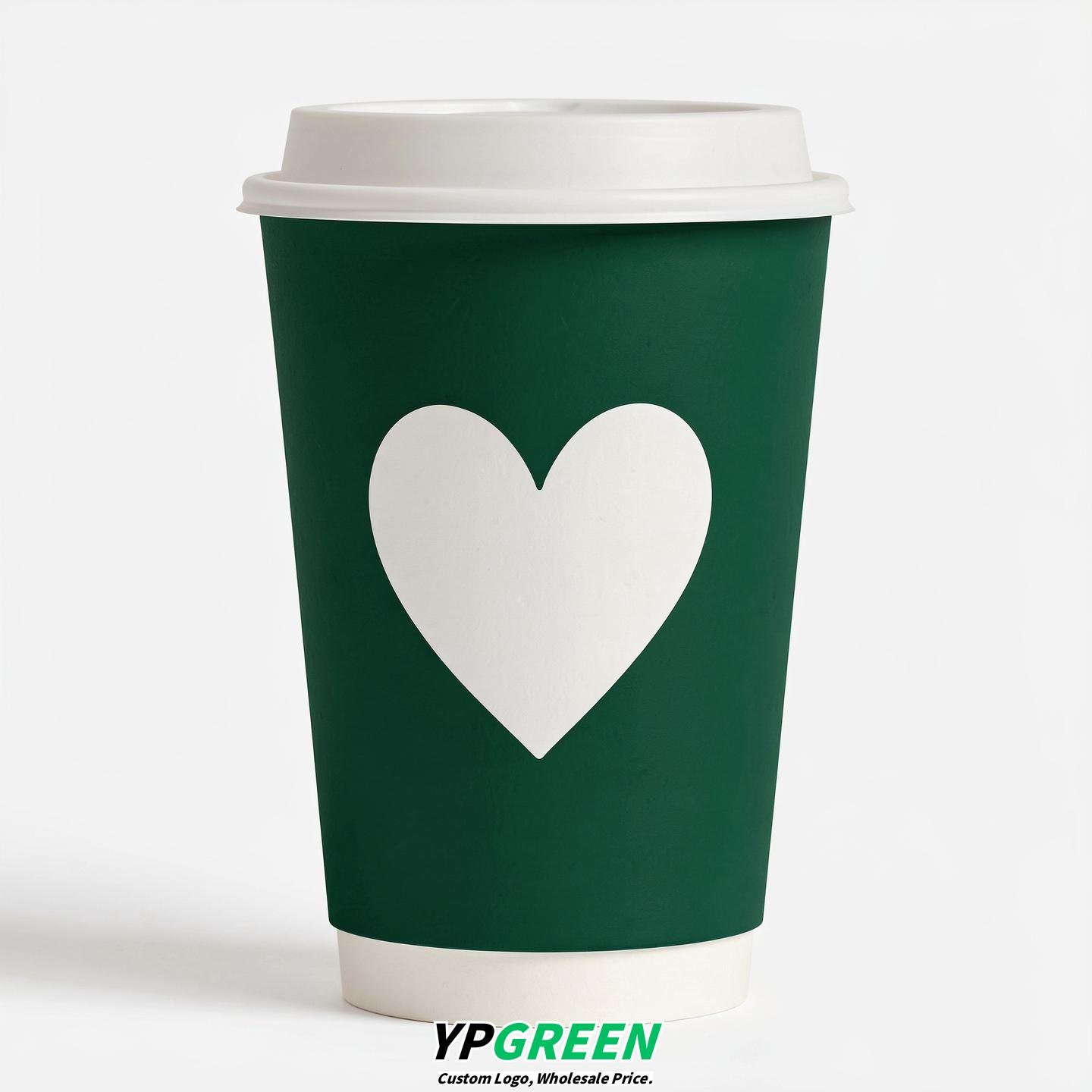Emerald Green Heart Paper Cups with Lids 8-24oz