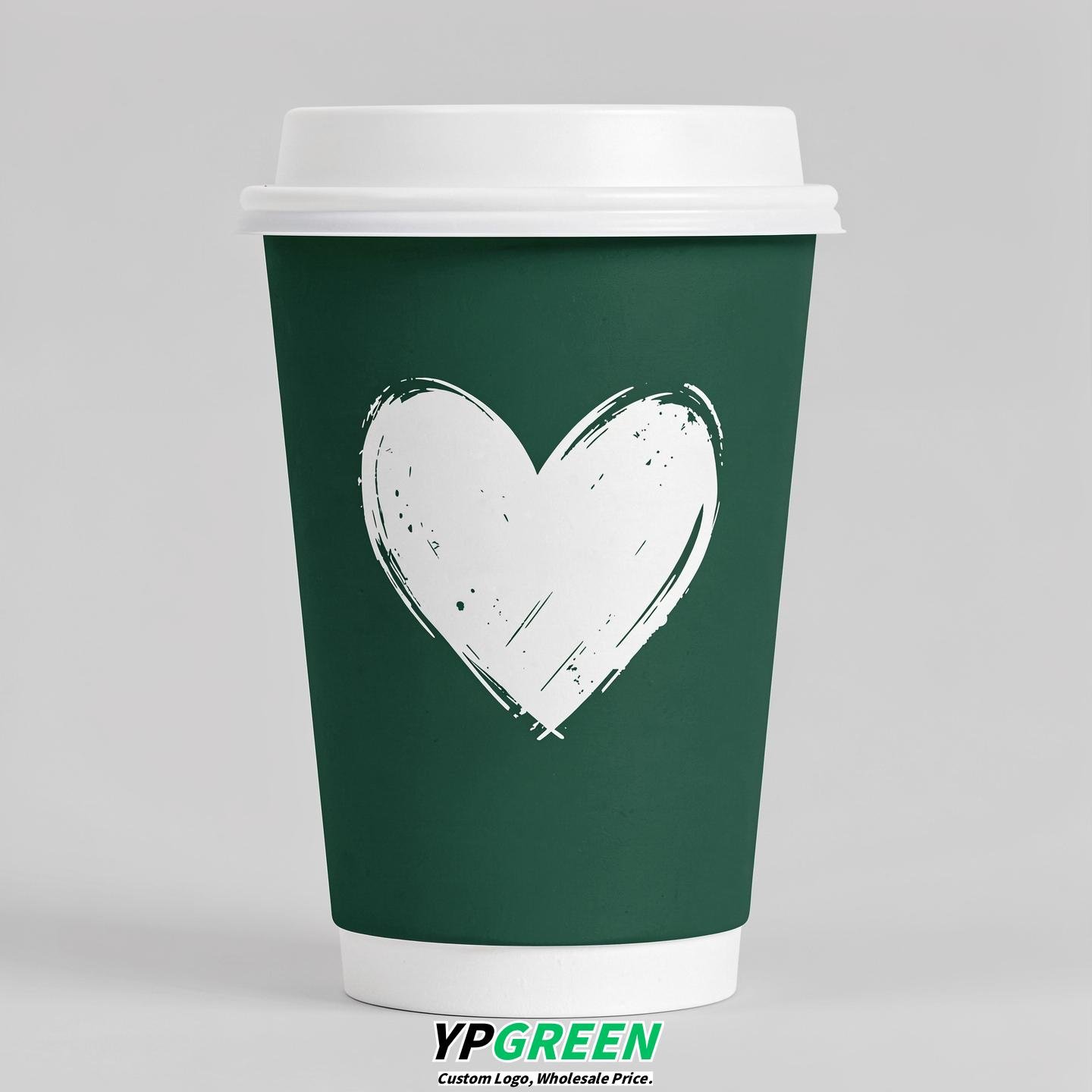 Emerald Green Heart Paper Cups with Lids 8-24oz