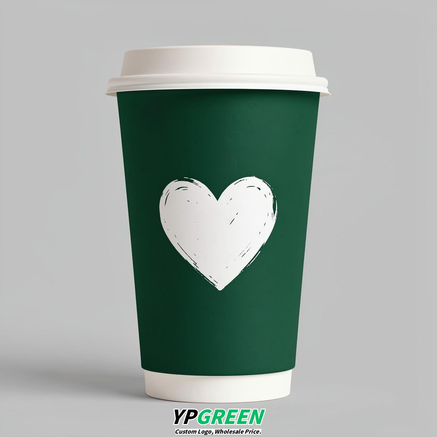 Emerald Green Heart Paper Cups with Lids 8-24oz