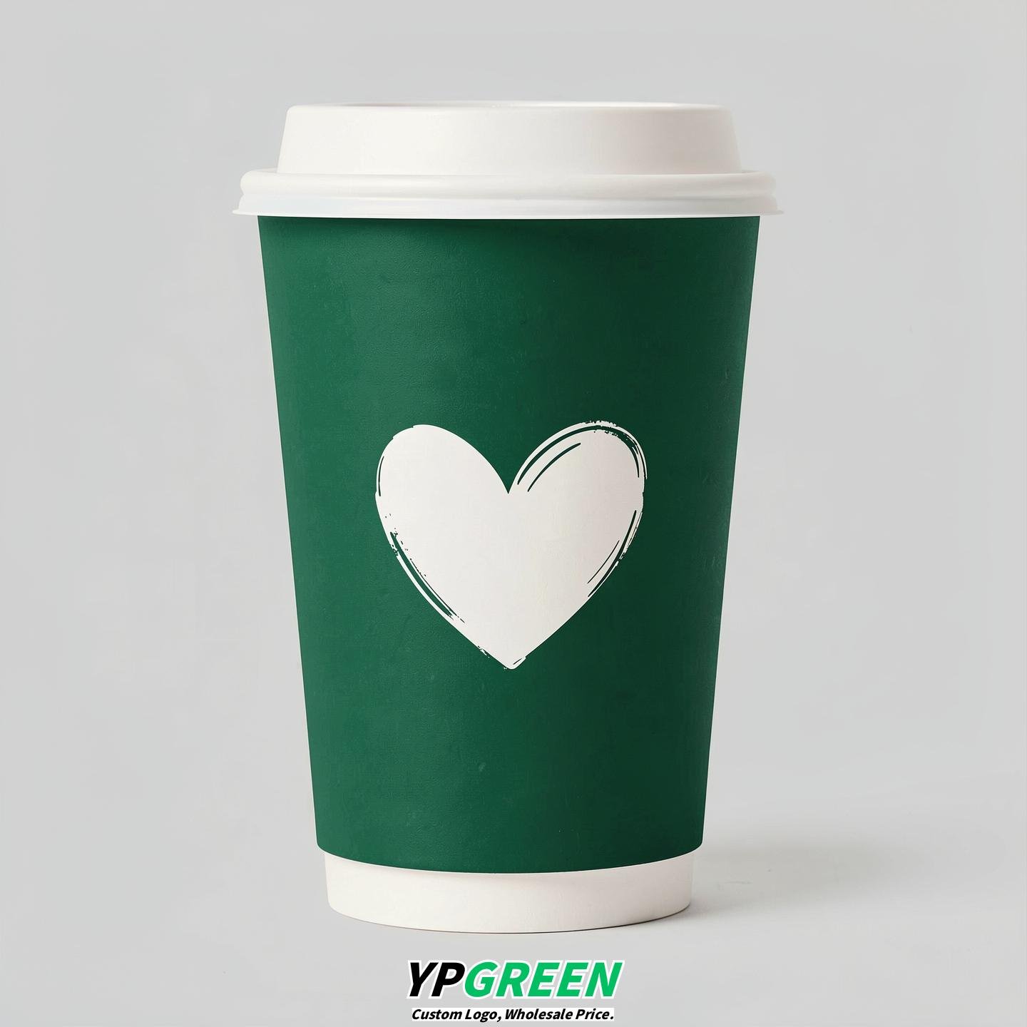 Emerald Green Heart Paper Cups with Lids 8-24oz