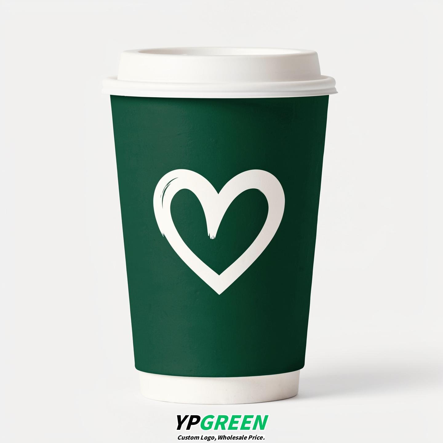 Emerald Green Heart Paper Cups with Lids 8-24oz