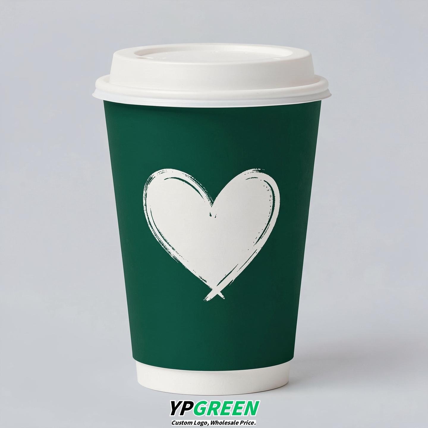 Emerald Green Heart Paper Cups with Lids 8-24oz
