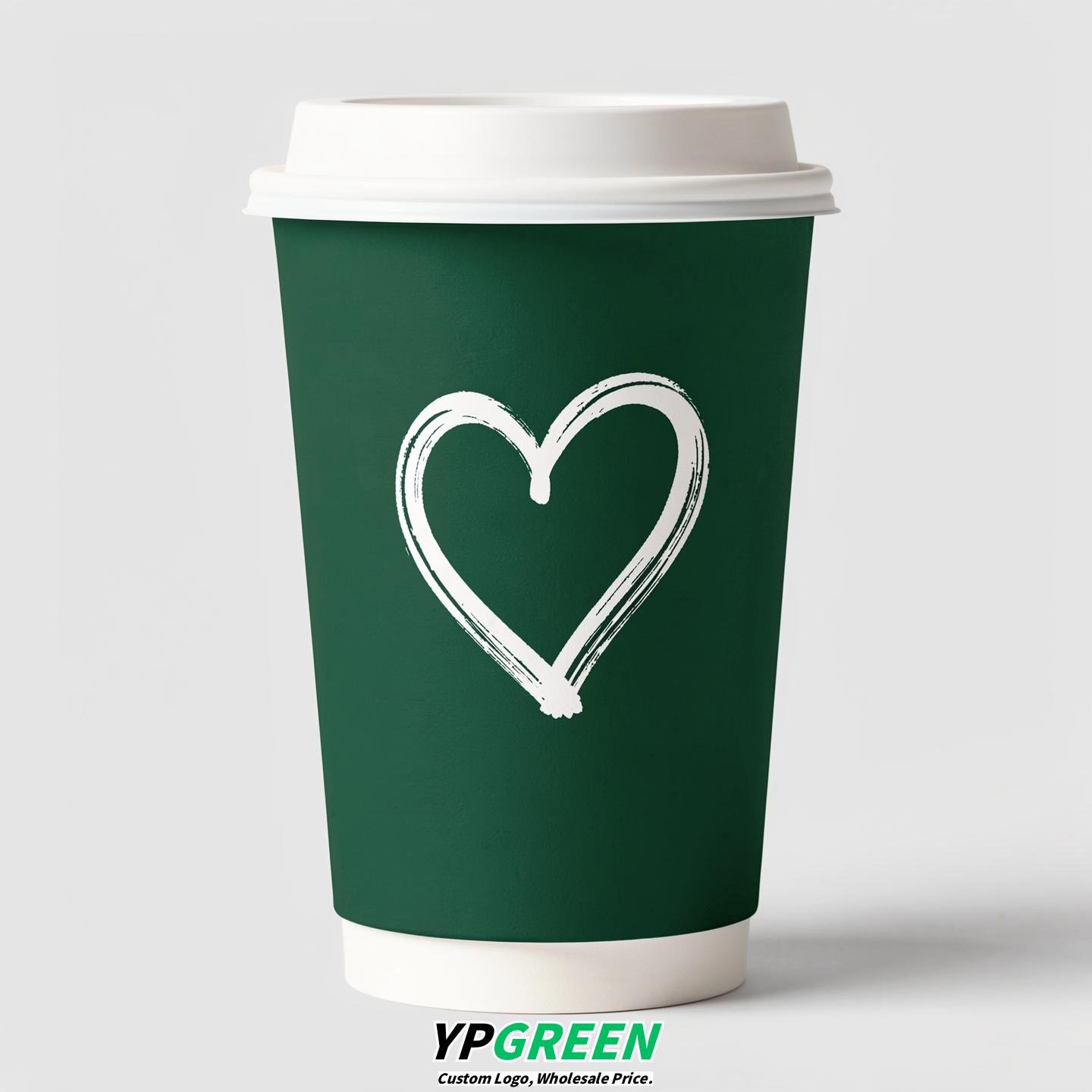 Emerald Green Heart Paper Cups with Lids 8-24oz