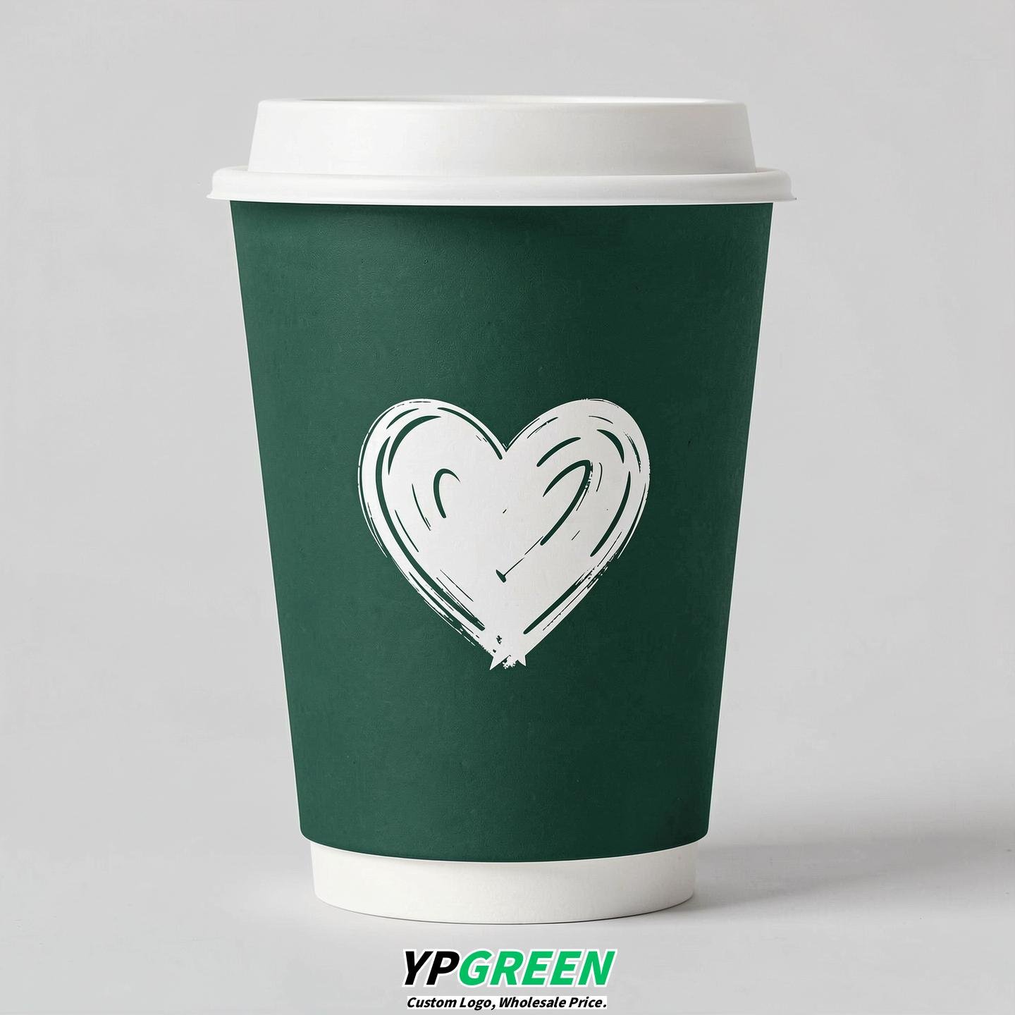 Emerald Green Heart Paper Cups with Lids 8-24oz
