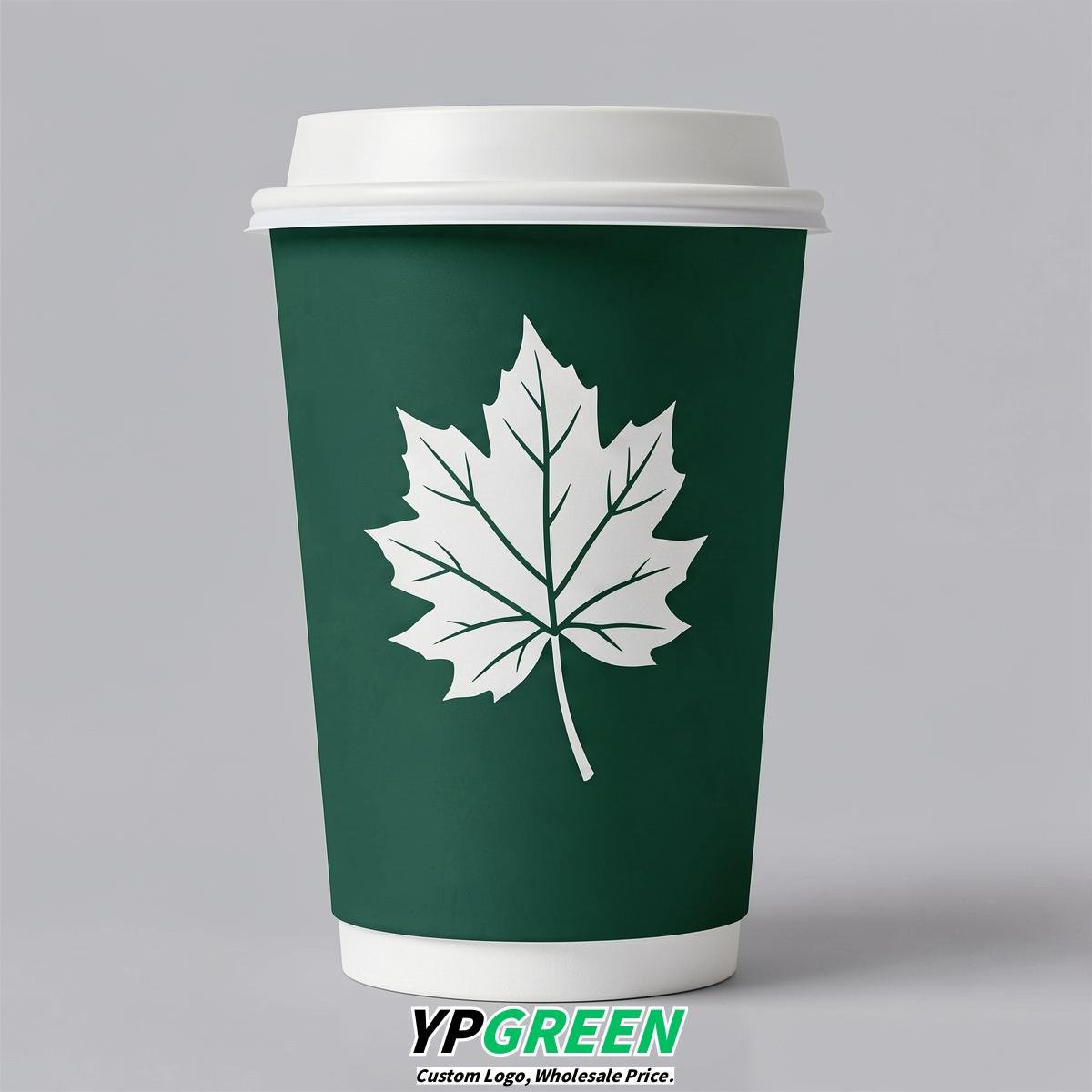 Emerald Green Leaves Paper Cups with Lids 8-24oz