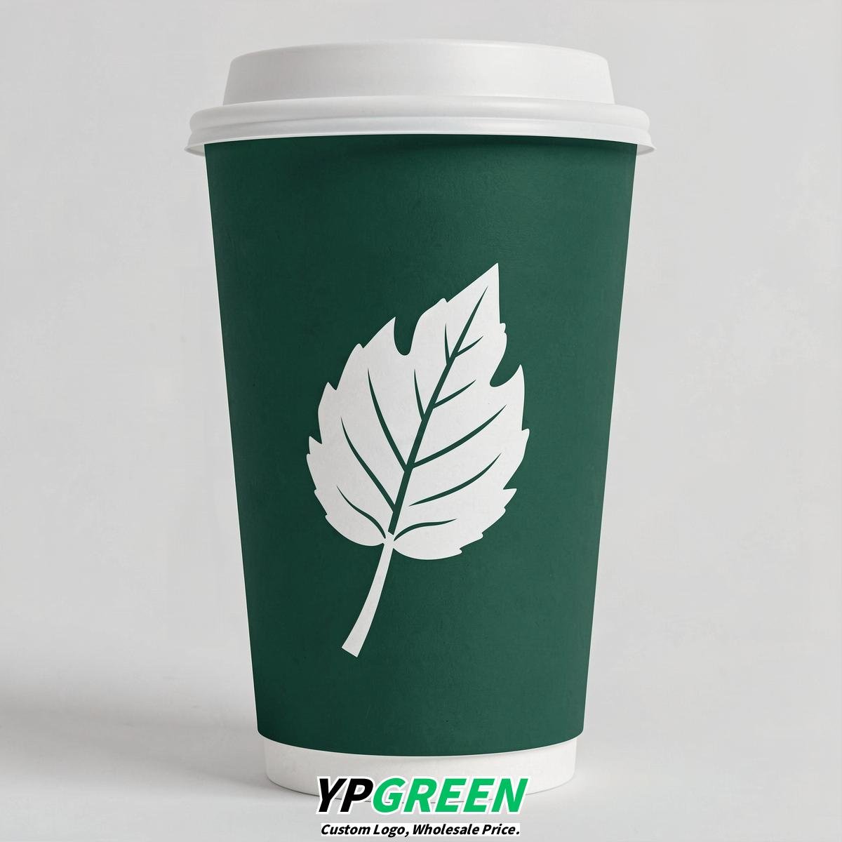 Emerald Green Leaves Paper Cups with Lids 8-24oz