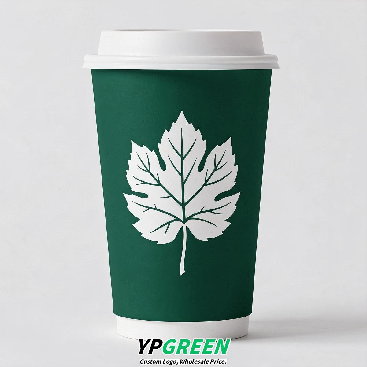 Emerald Green Leaves Paper Cups with Lids 8-24oz