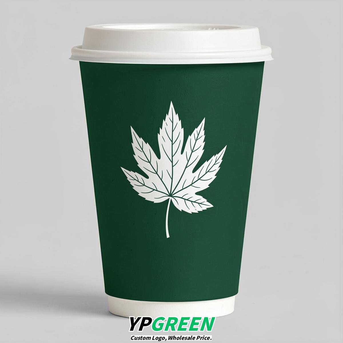 Emerald Green Leaves Paper Cups with Lids 8-24oz