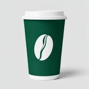 Emerald Green Paper Cups with Coffee Bean Logo & Lids 8-24oz