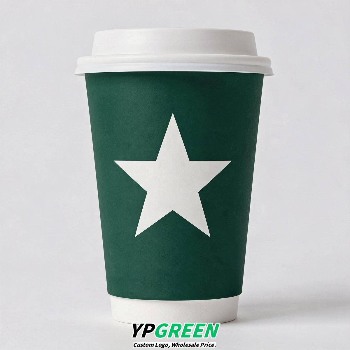 Emerald Green Stars Paper Cups with Lids 8-24oz