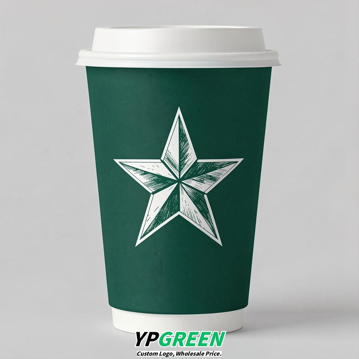 Emerald Green Stars Paper Cups with Lids 8-24oz