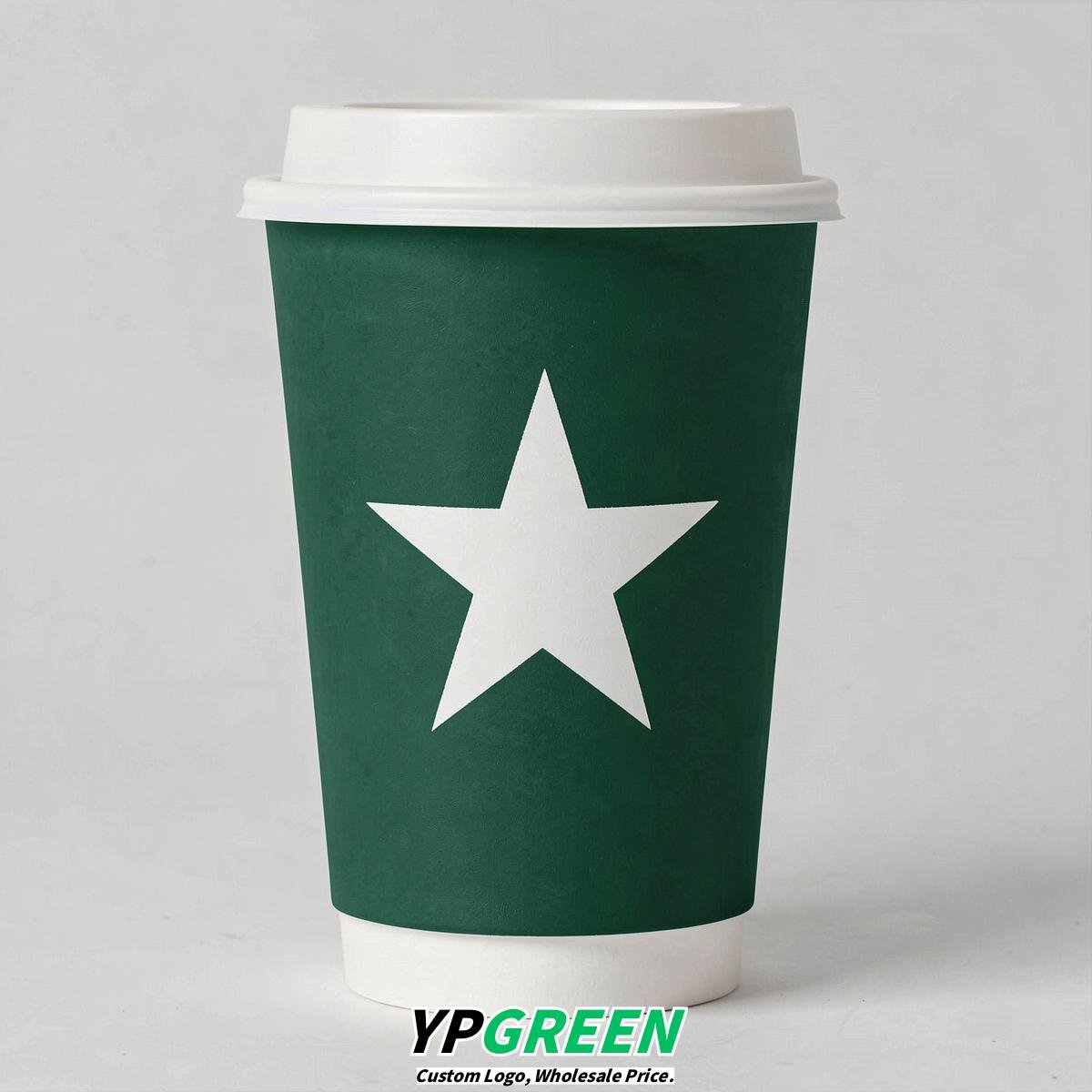 Emerald Green Stars Paper Cups with Lids 8-24oz