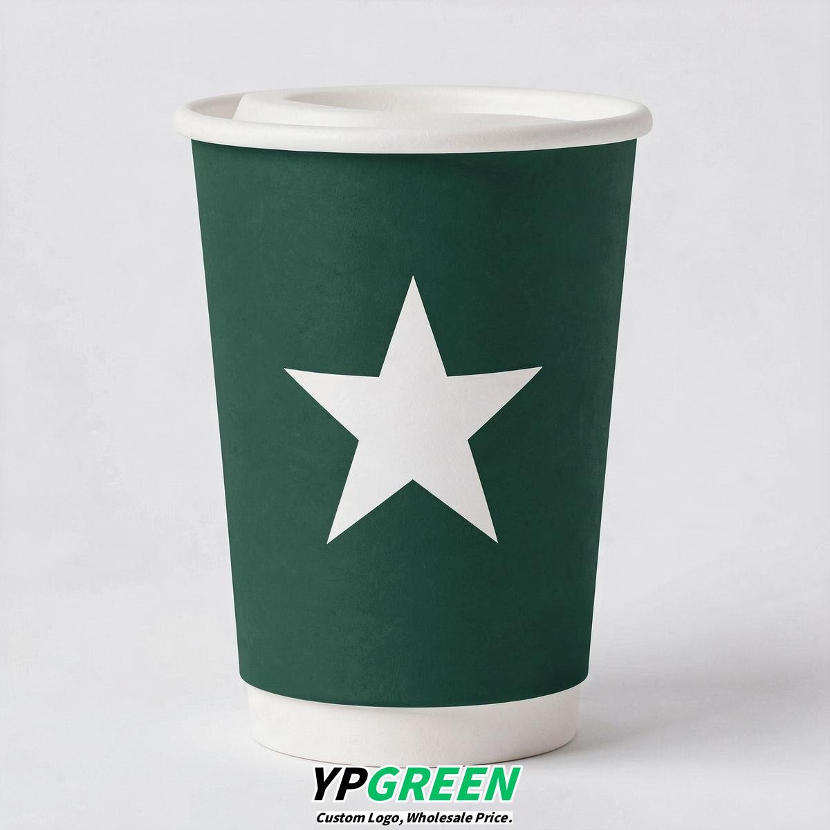 Emerald Green Stars Paper Cups with Lids 8-24oz