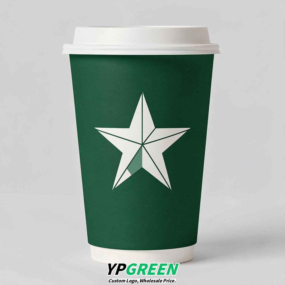 Emerald Green Stars Paper Cups with Lids 8-24oz