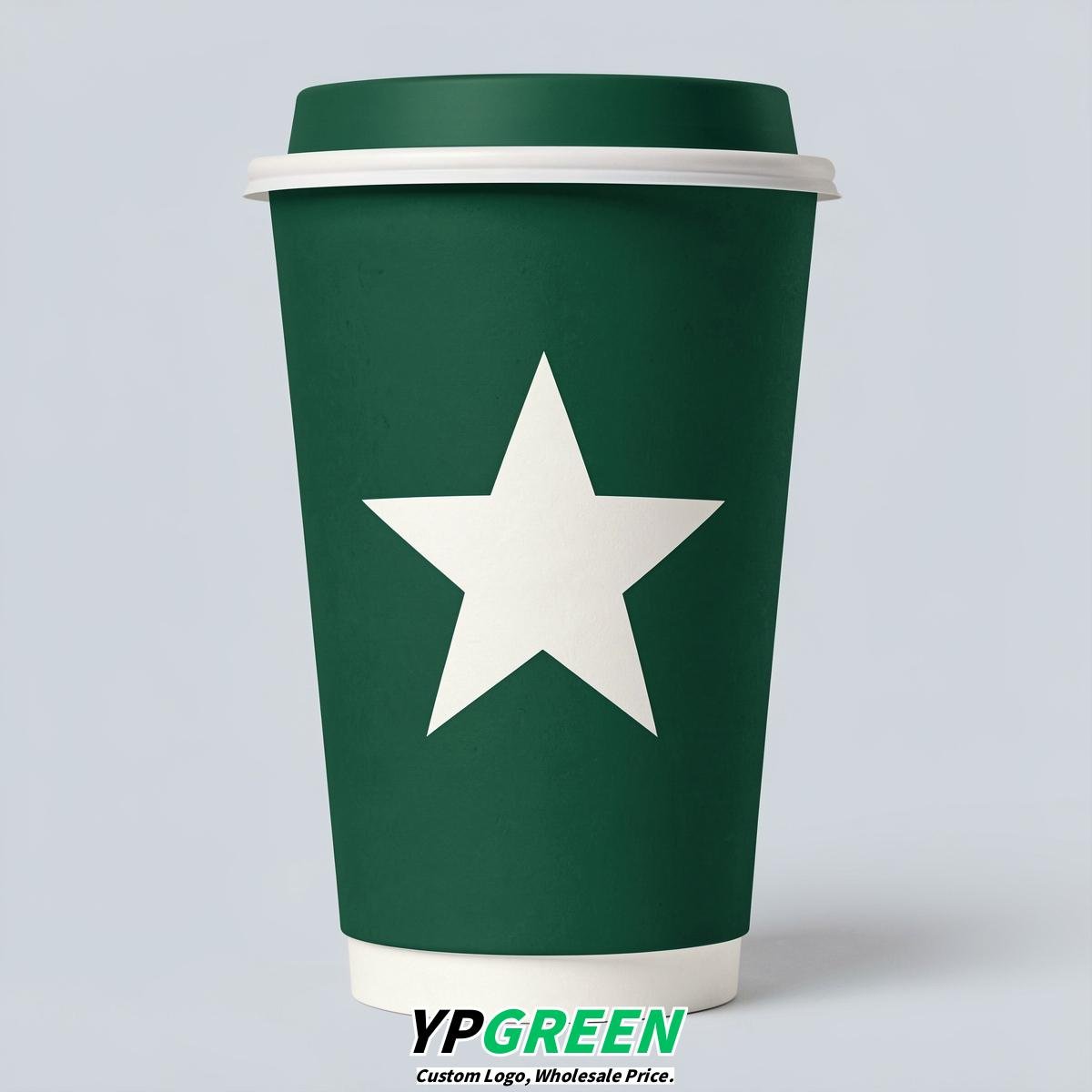 Emerald Green Stars Paper Cups with Lids 8-24oz