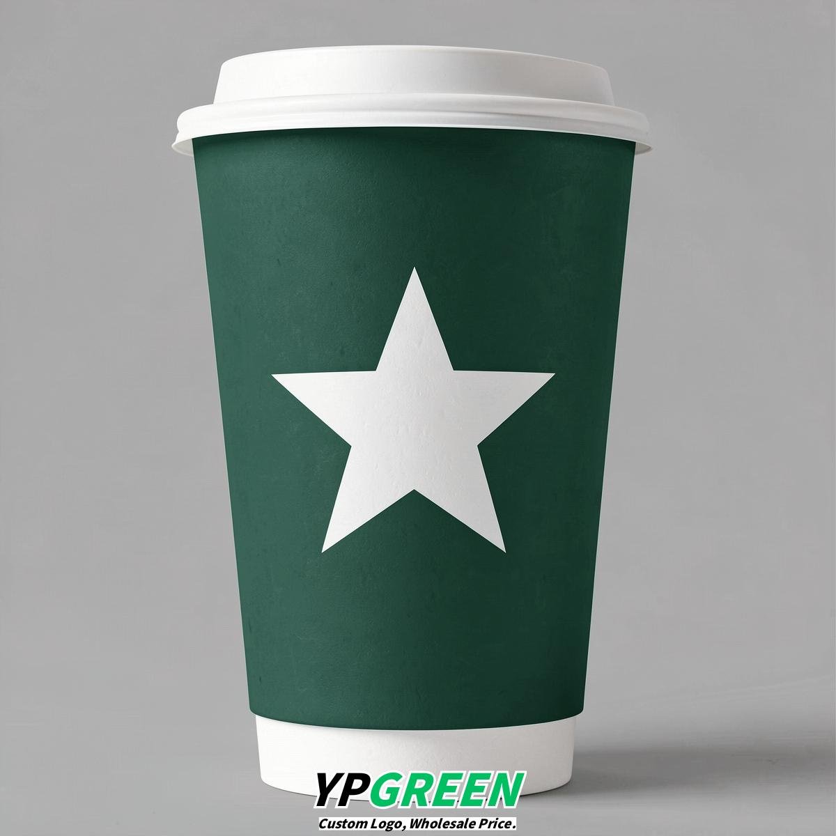 Emerald Green Stars Paper Cups with Lids 8-24oz