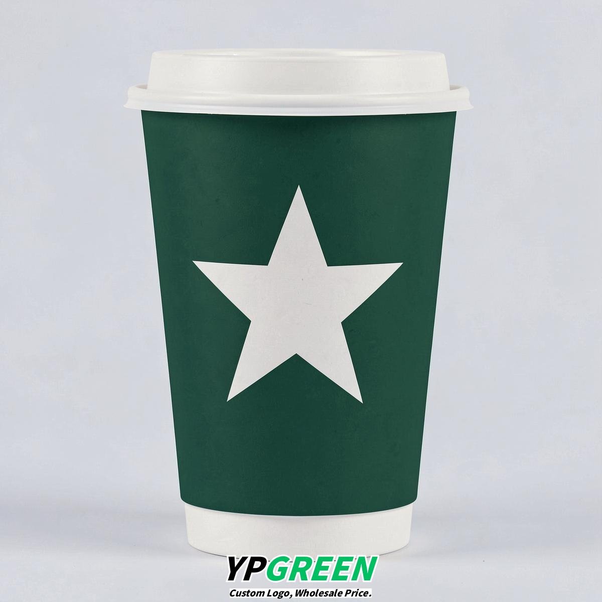 Emerald Green Stars Paper Cups with Lids 8-24oz