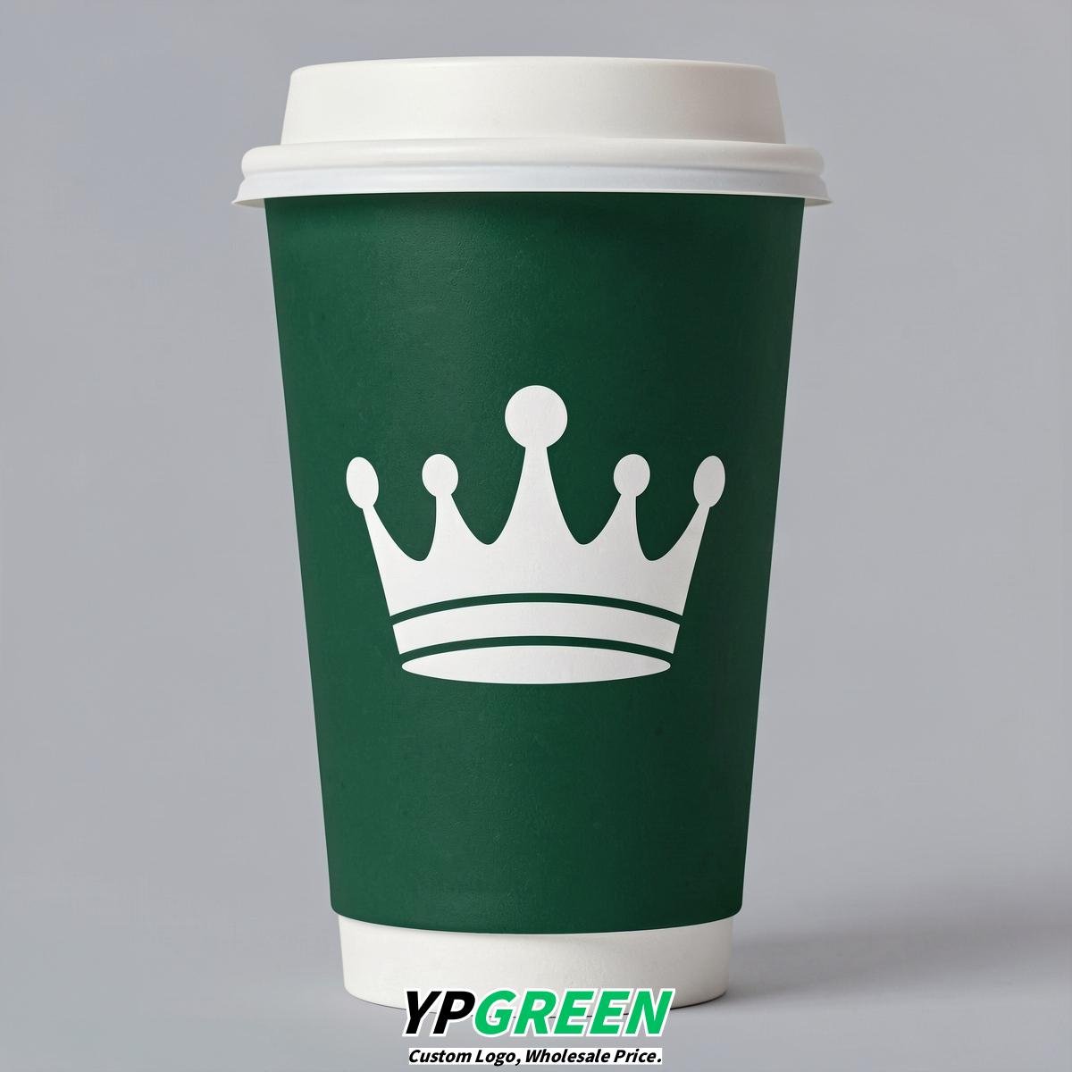 Forest Green Paper Cups with Crown Design 8-24oz