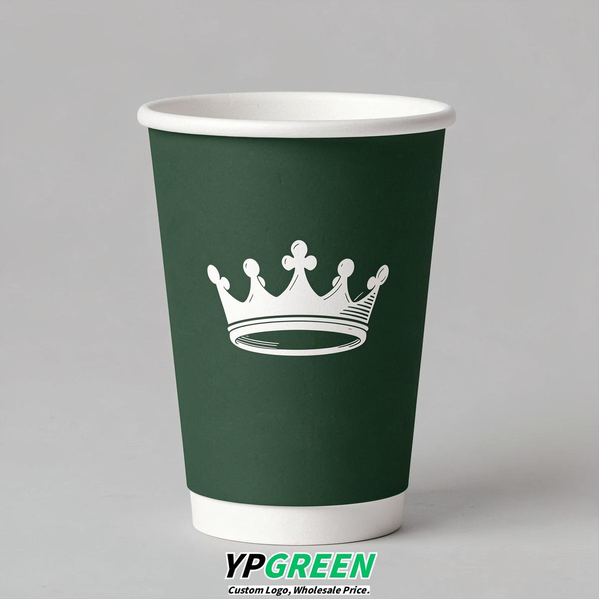 Forest Green Paper Cups with Crown Design 8-24oz